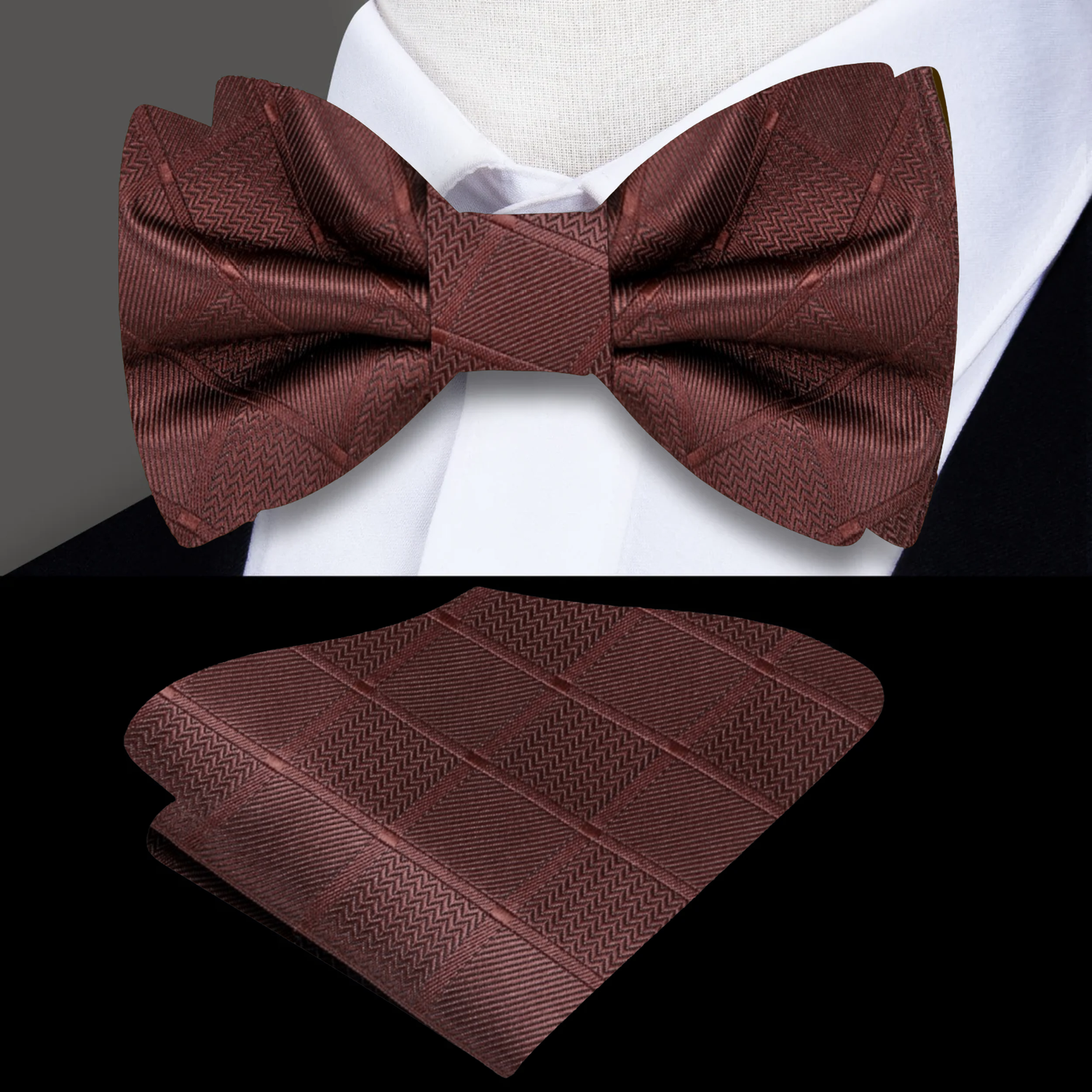 Brown with Geometric Texture Bow Tie and Square