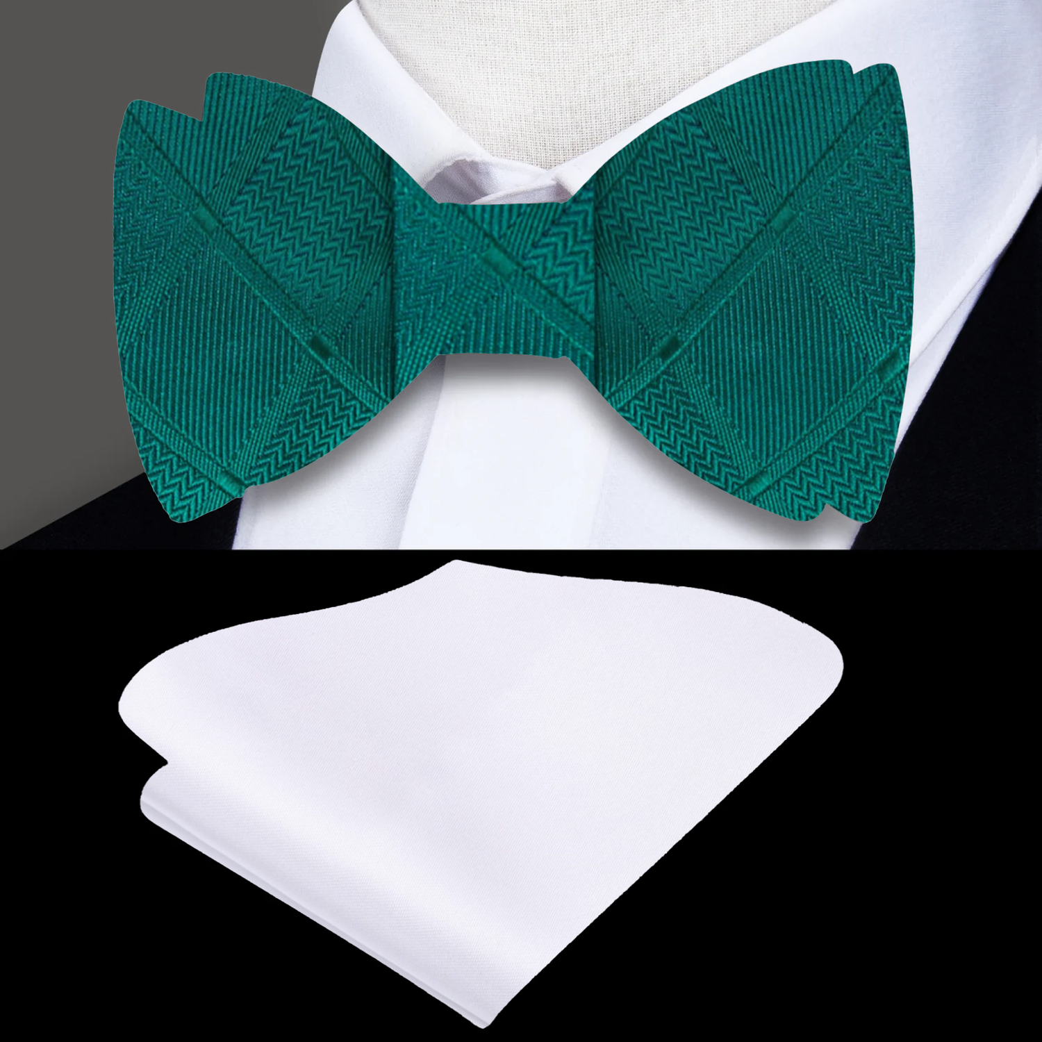 Green Squares Bow Tie and Accenting White Square