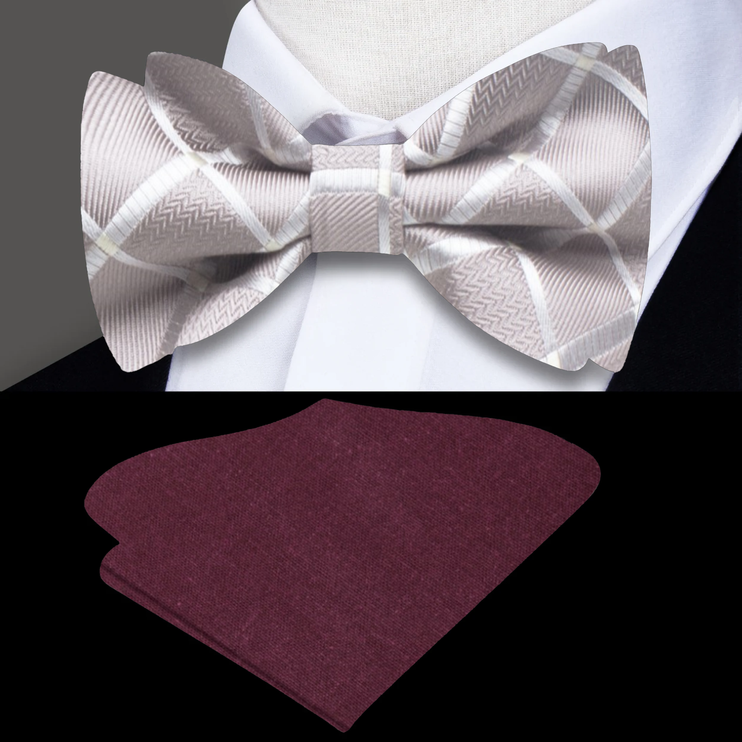 Pearl Geometric Bow Tie and Burgundy Square