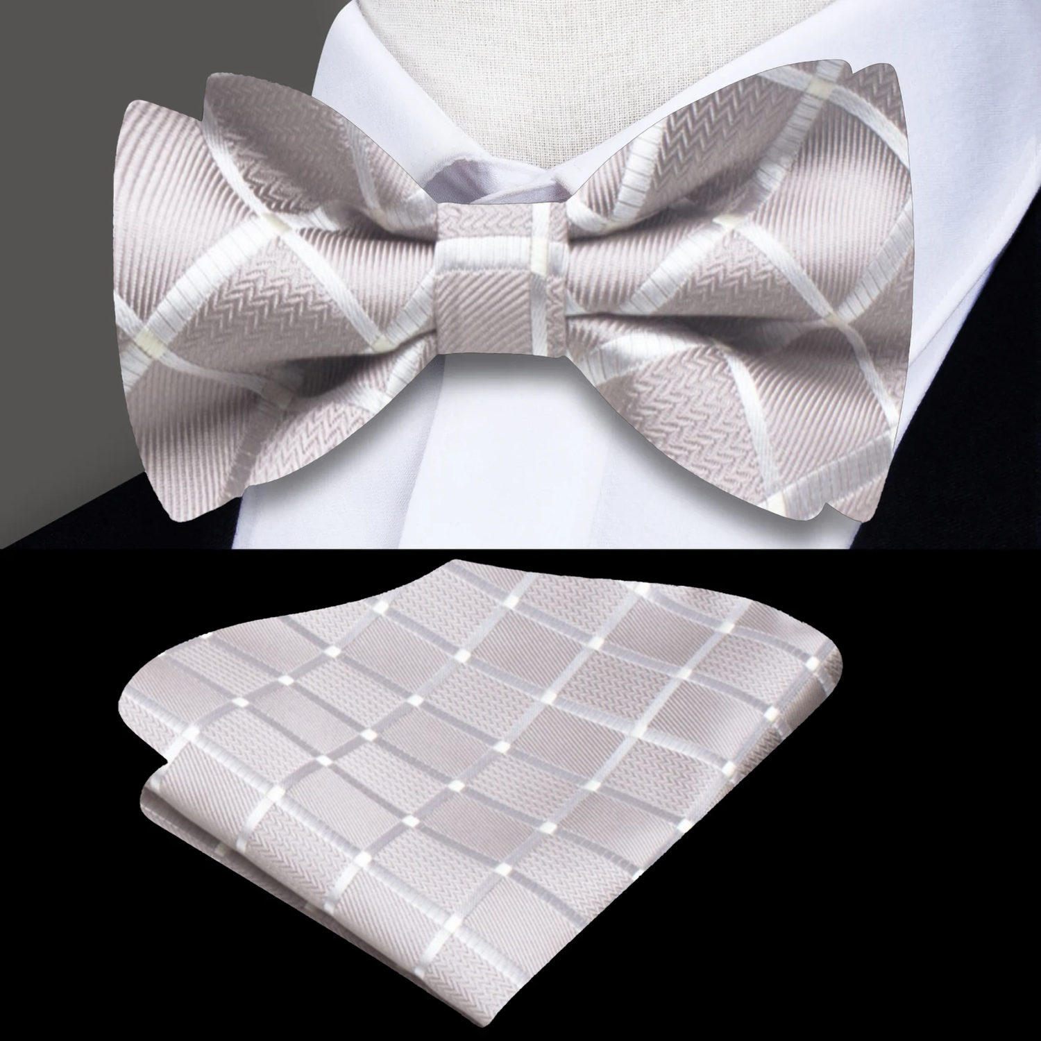 Main Pearl Squares Bow Tie and Matching Square