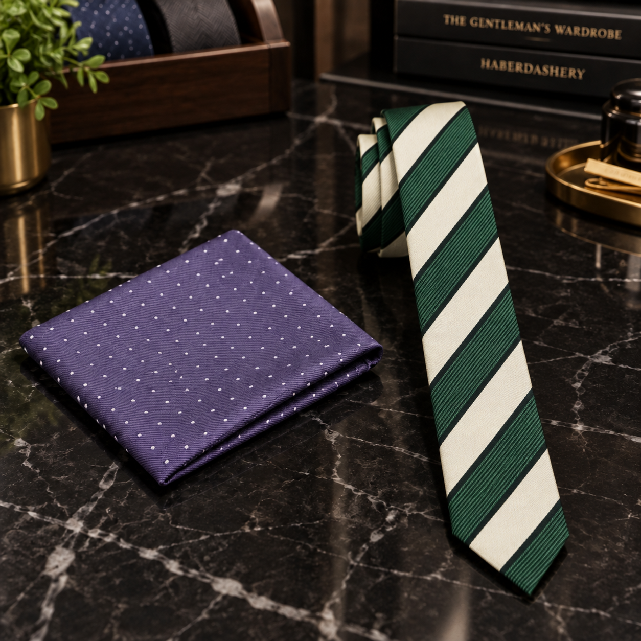 Forest Green and Ivory Stripe Necktie