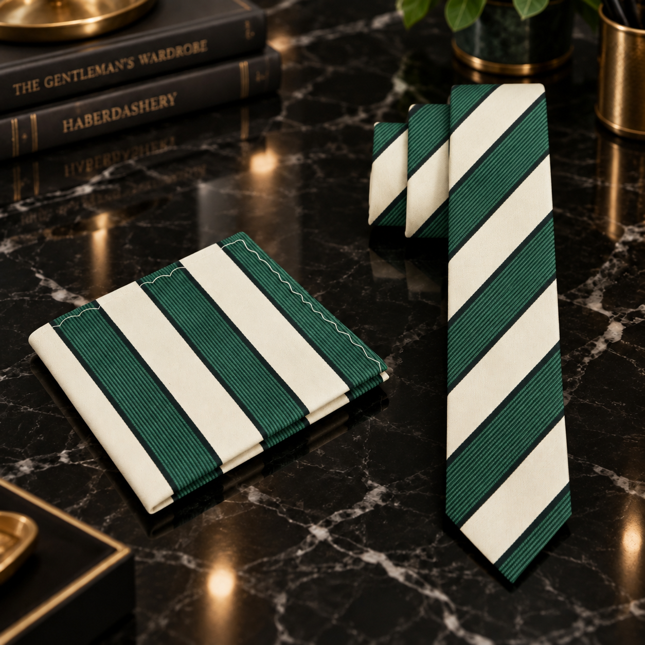 Forest Green and Ivory Stripe Necktie