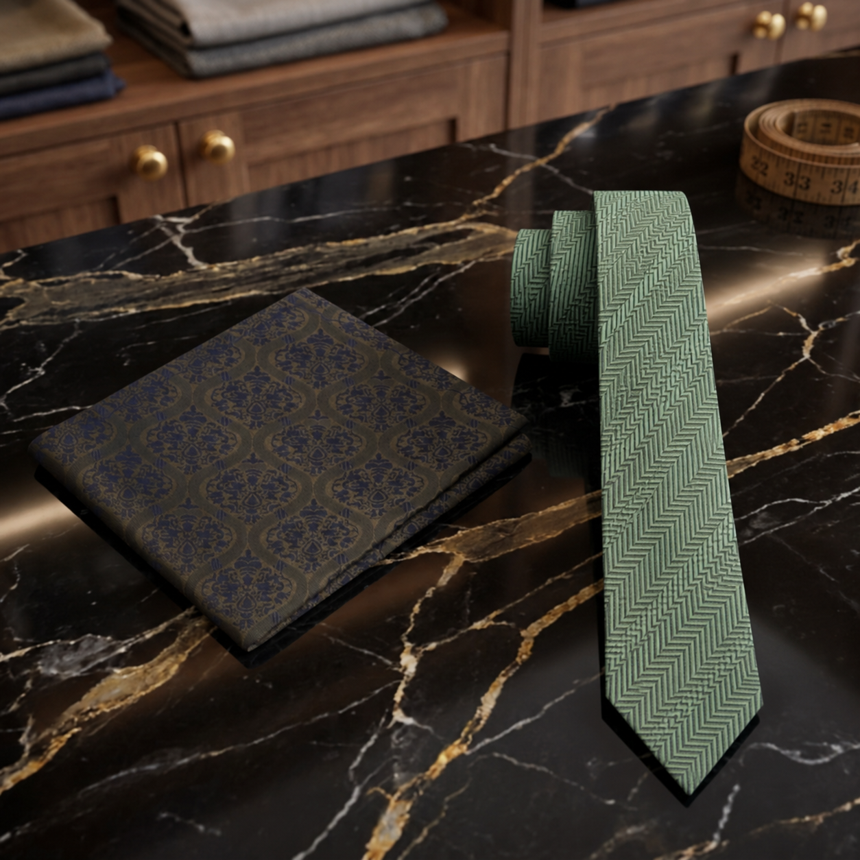 juniper Green Thin Tie and accenting square