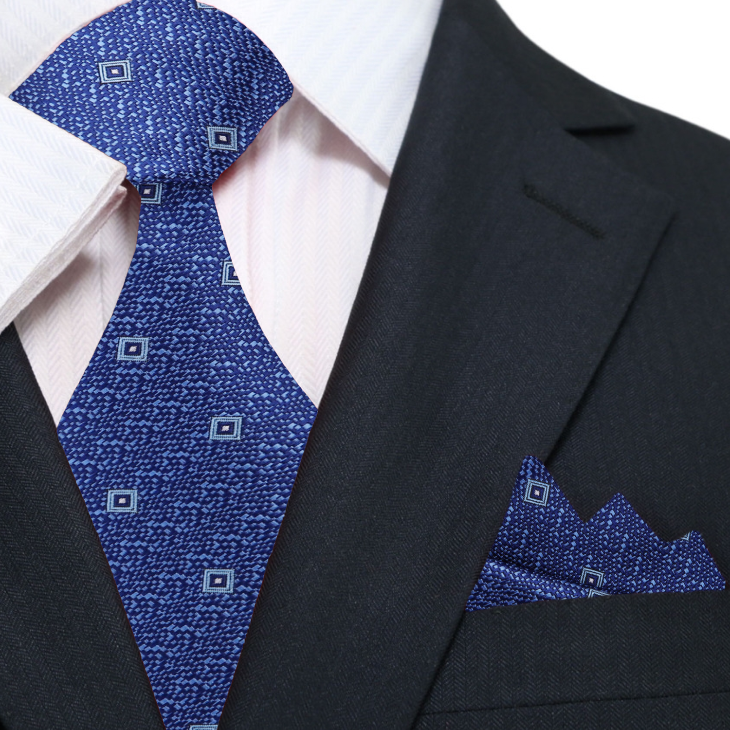 Luxury Blue, Light Blue Small Medallion Geometric Tie and Pocket Square