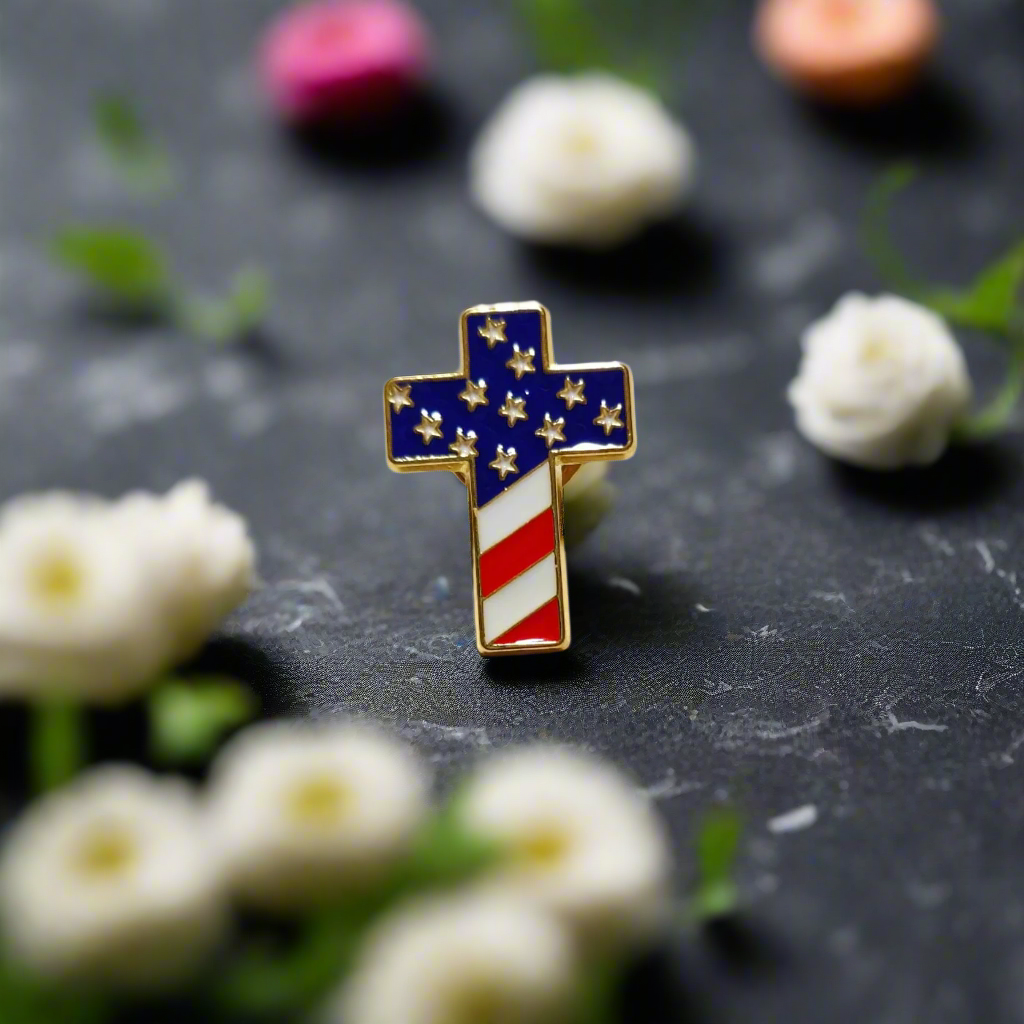View 2 Red, White, Blue Cross Flag Lapel Pin