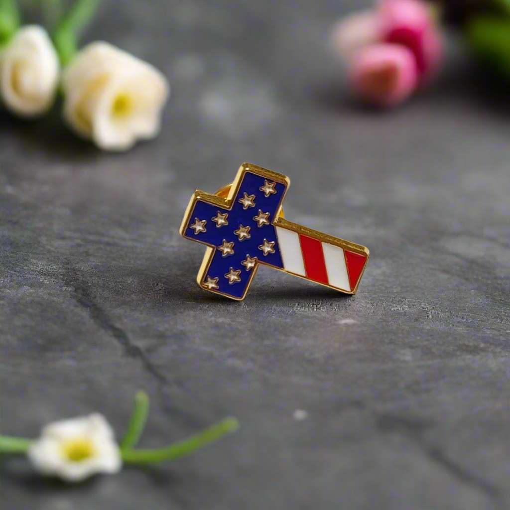 Side Red, White, Blue Cross Flag Lapel Pin