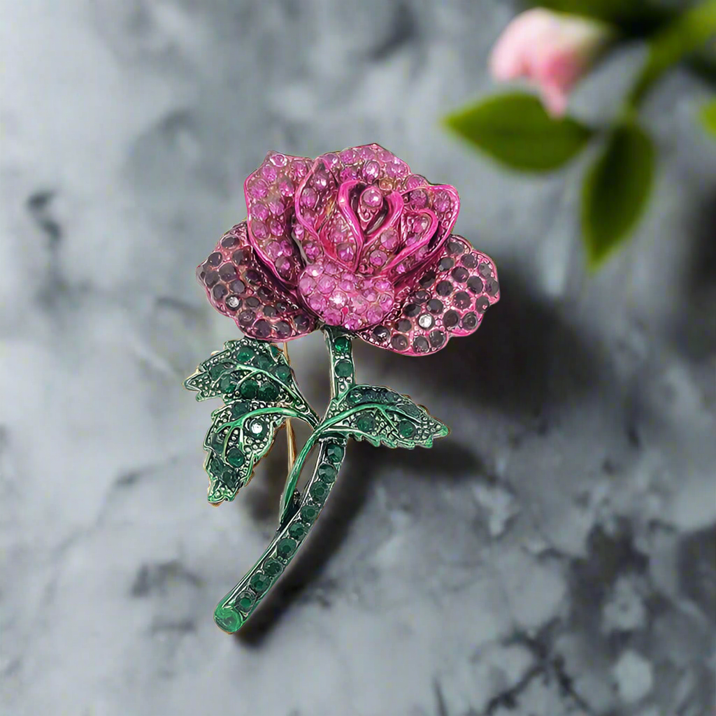 Pink and Green Rose Lapel pin