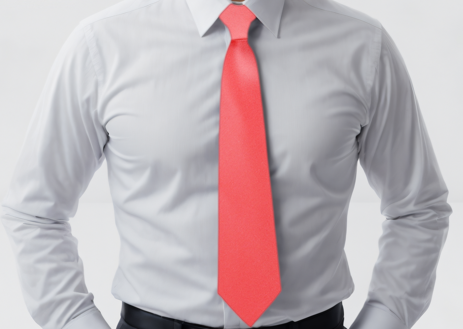 Coral Tie on White Shirt