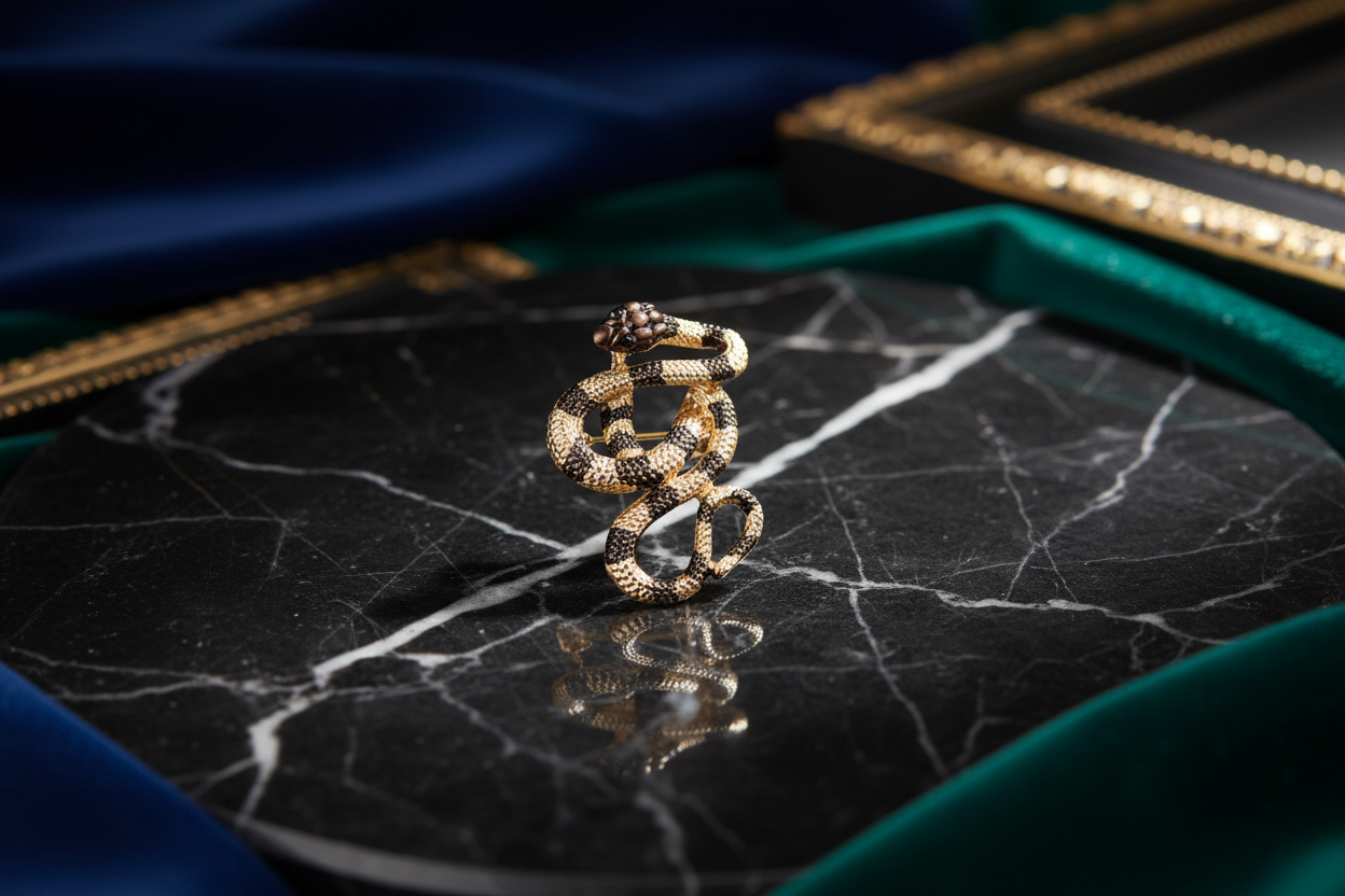 Snake Lapel Pin | Gold & Brown Statement Suit Accessory