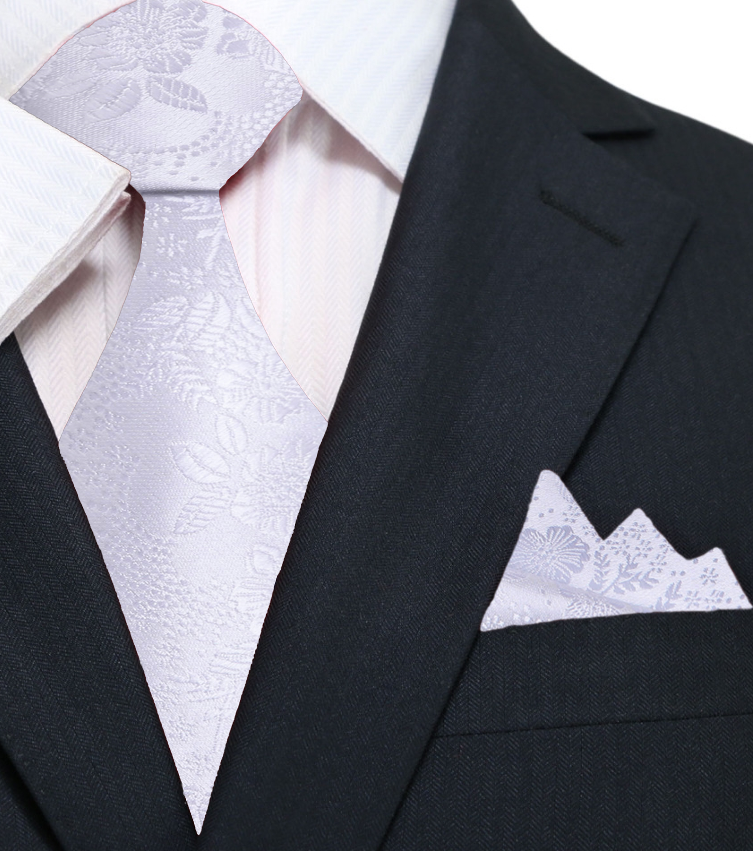 White Floral Tie and Pocket Square