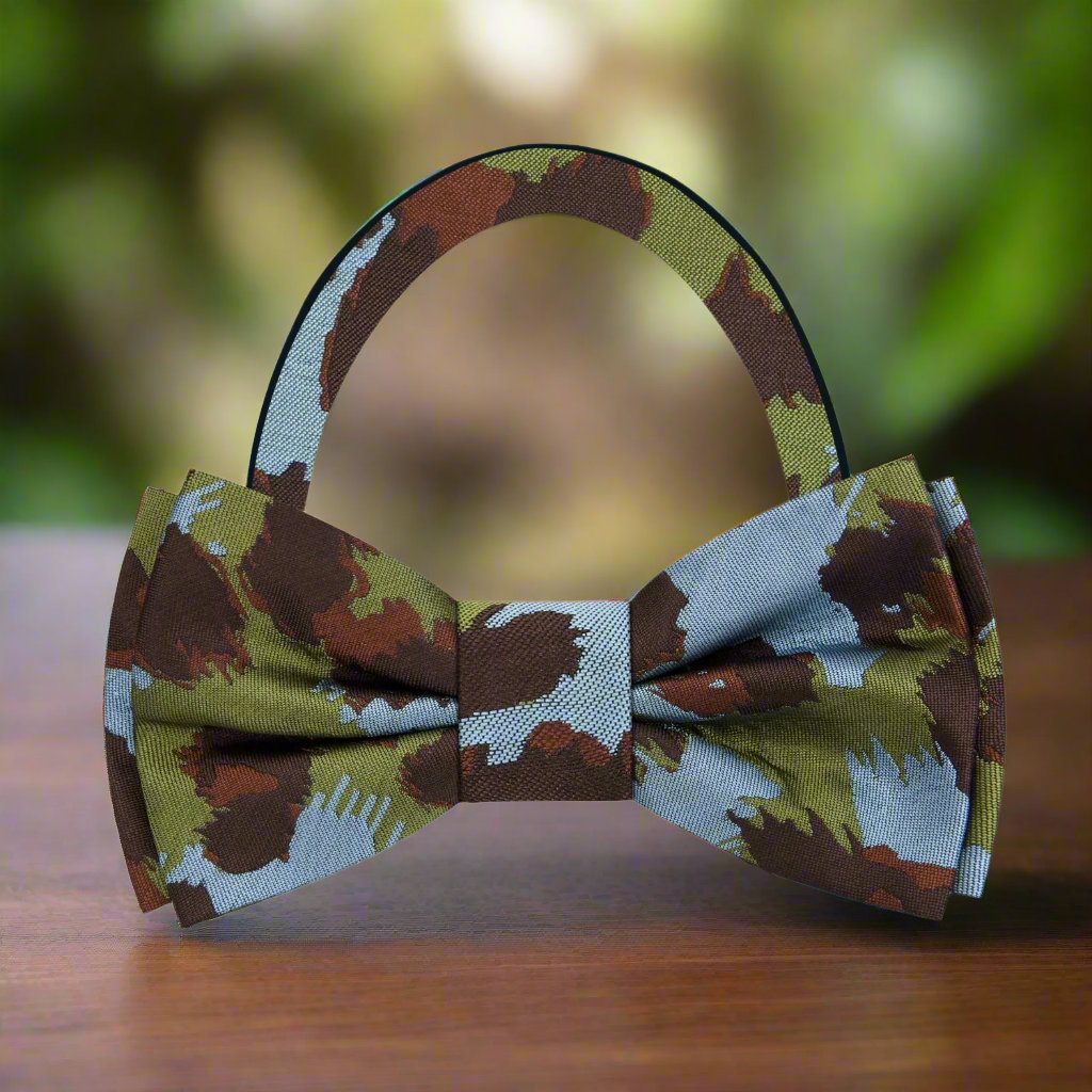 Olive Green, Steel Blue, Brown Cheetah Bow Tie Pre Tied