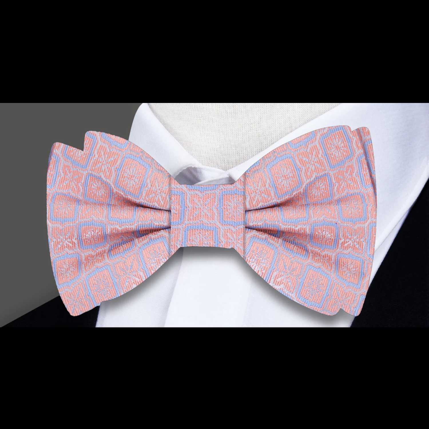 Peachy Blue Geometric Bow Tie 