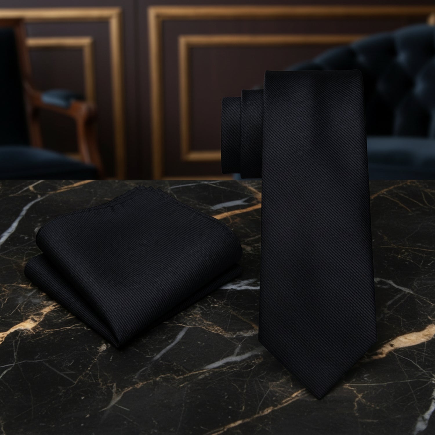 Necktie Frame Solid Black Formal Necktie