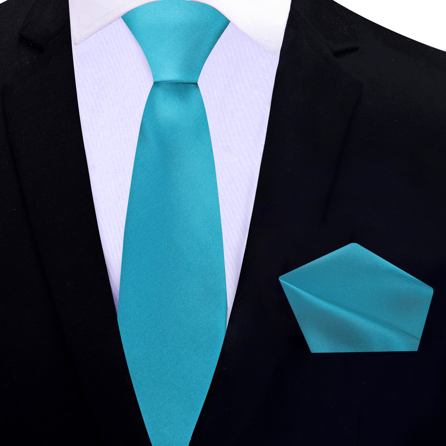 Thin Tie: Caribbean Blue Green Necktie with Matching Pocket Square