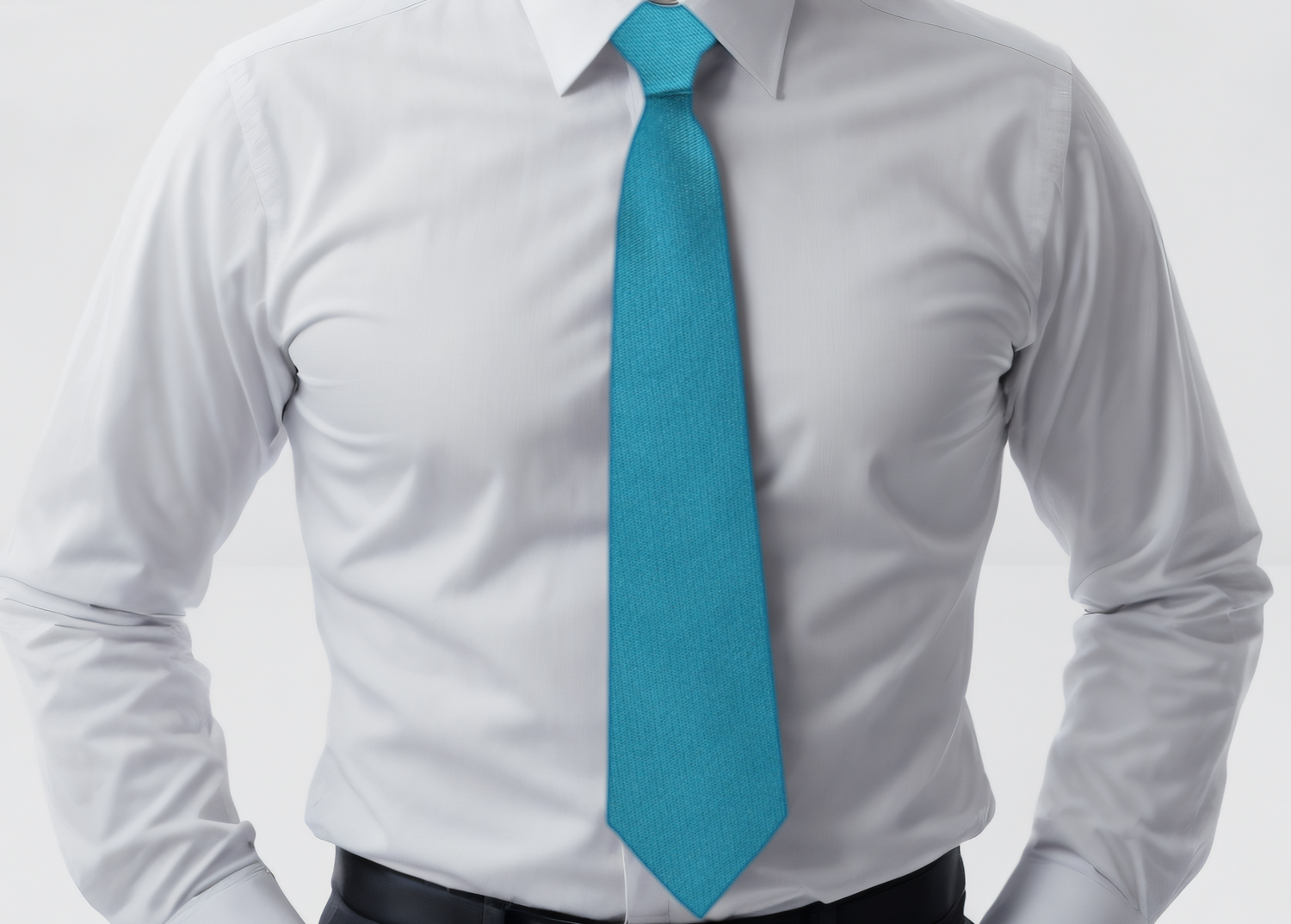 Man Wearing White Shirt with Caribbean Blue Green Necktie