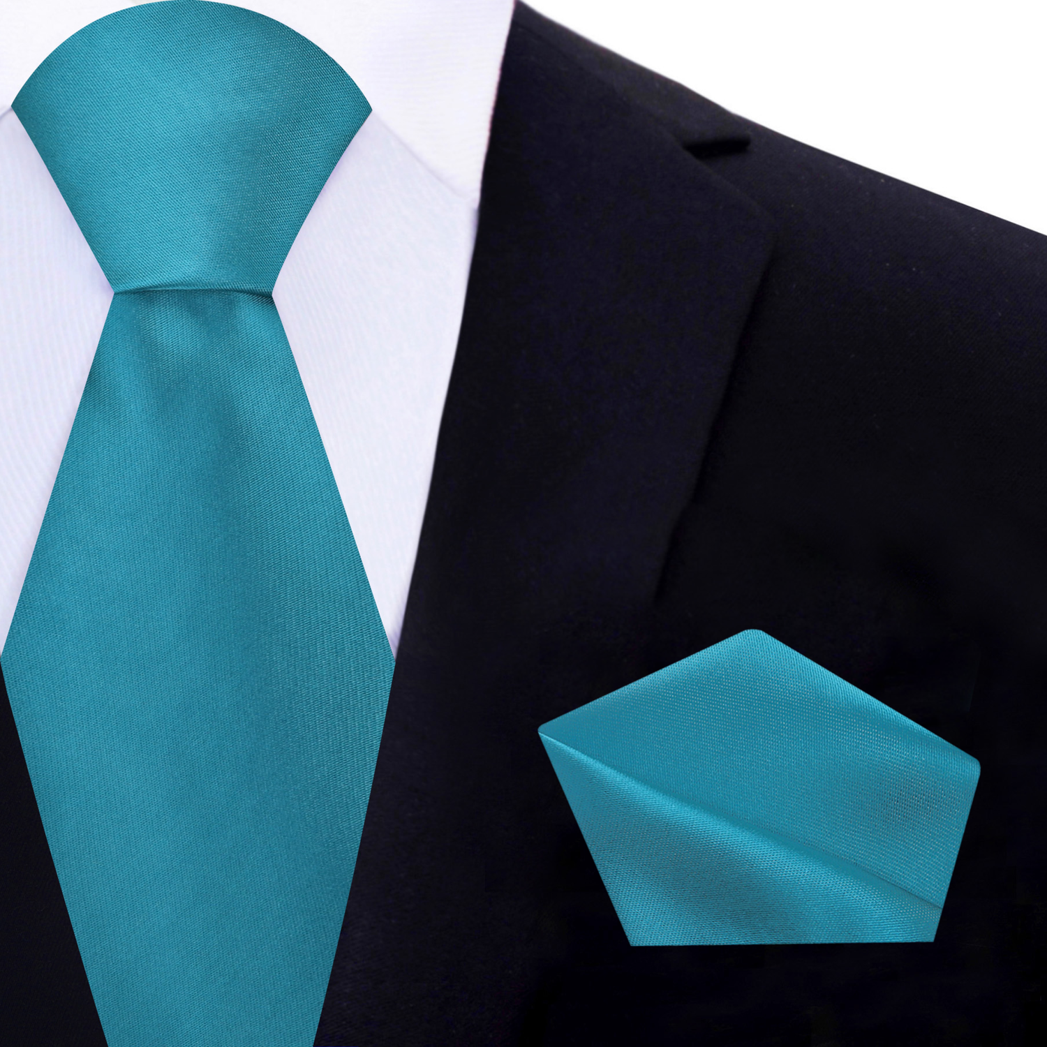 View 2: Caribbean Blue Green Necktie with Matching Pocket Square