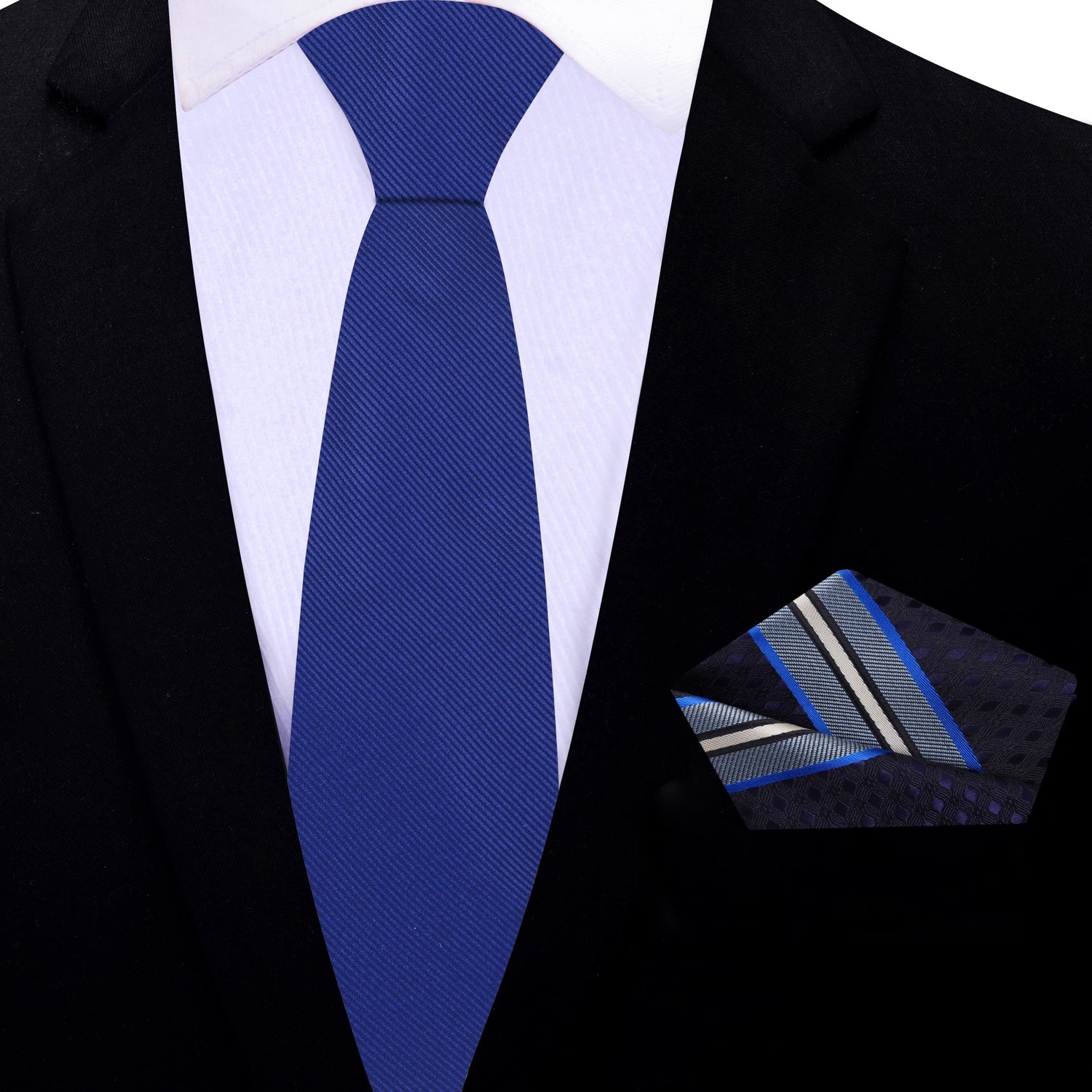 Thin Tie: Navy Blue Tie with Accenting Pocket Square