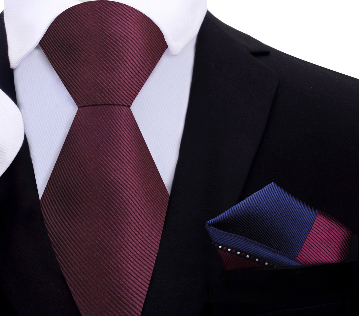 Deep Malbec Solid Necktie and Accenting Blue, Burgundy Abstract Square