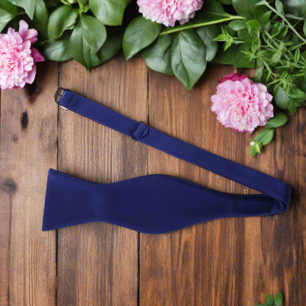 Dark Blue Lined Bow Tie Self Tie