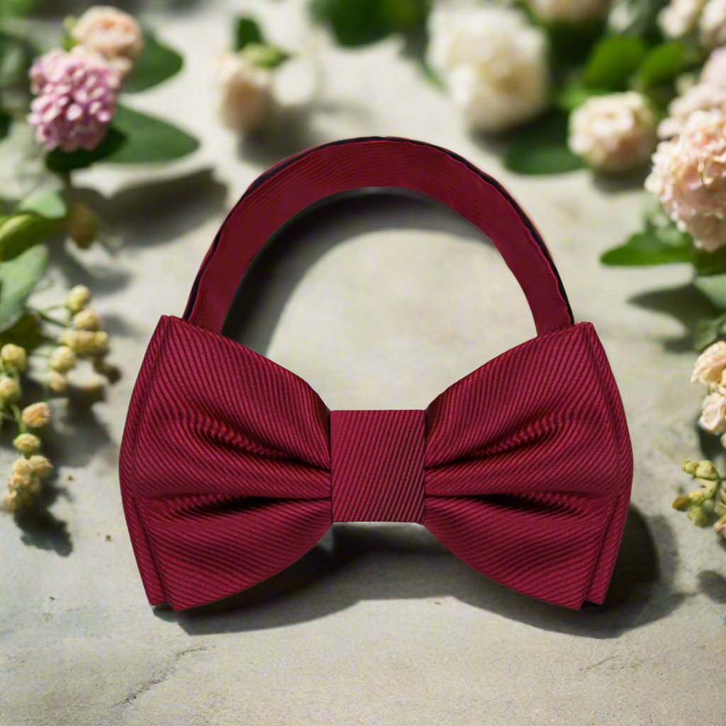 solid deep red lines bow tie pre tied