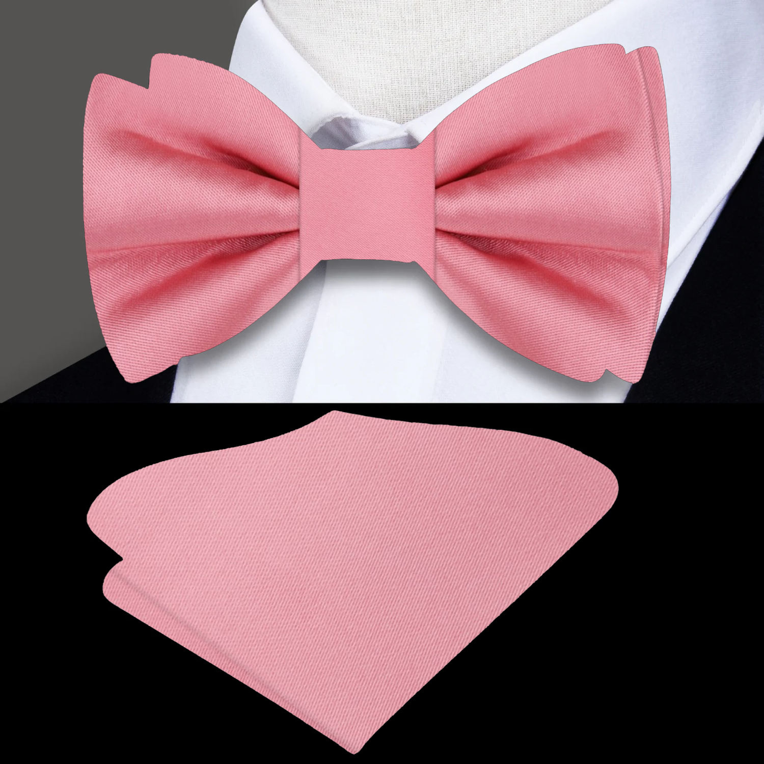 Solid Glossy Salmon Pink Bow Tie and Pocket Square