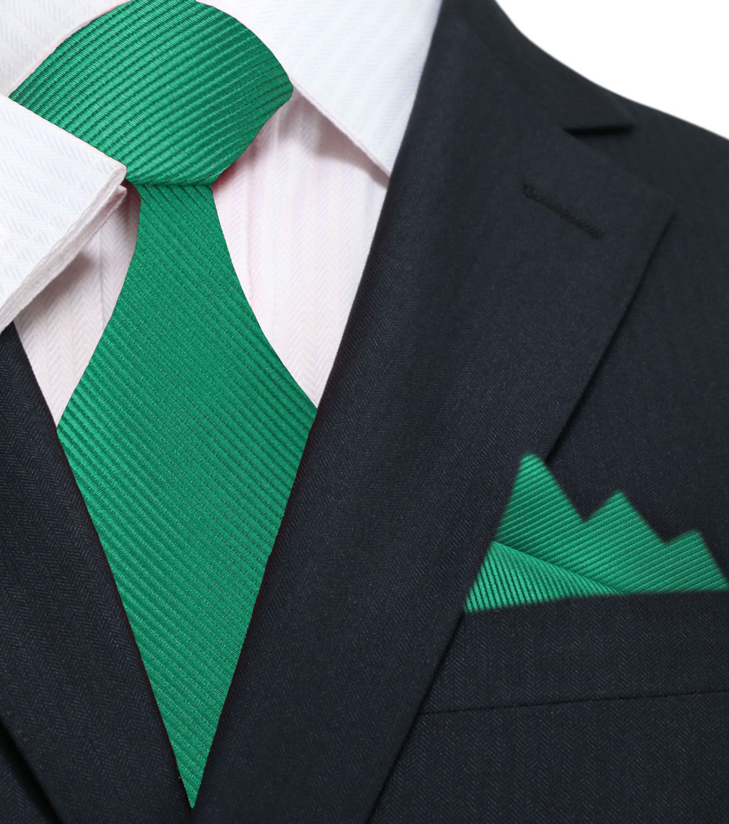 Main: A Solid Green Necktie and Pocket Square