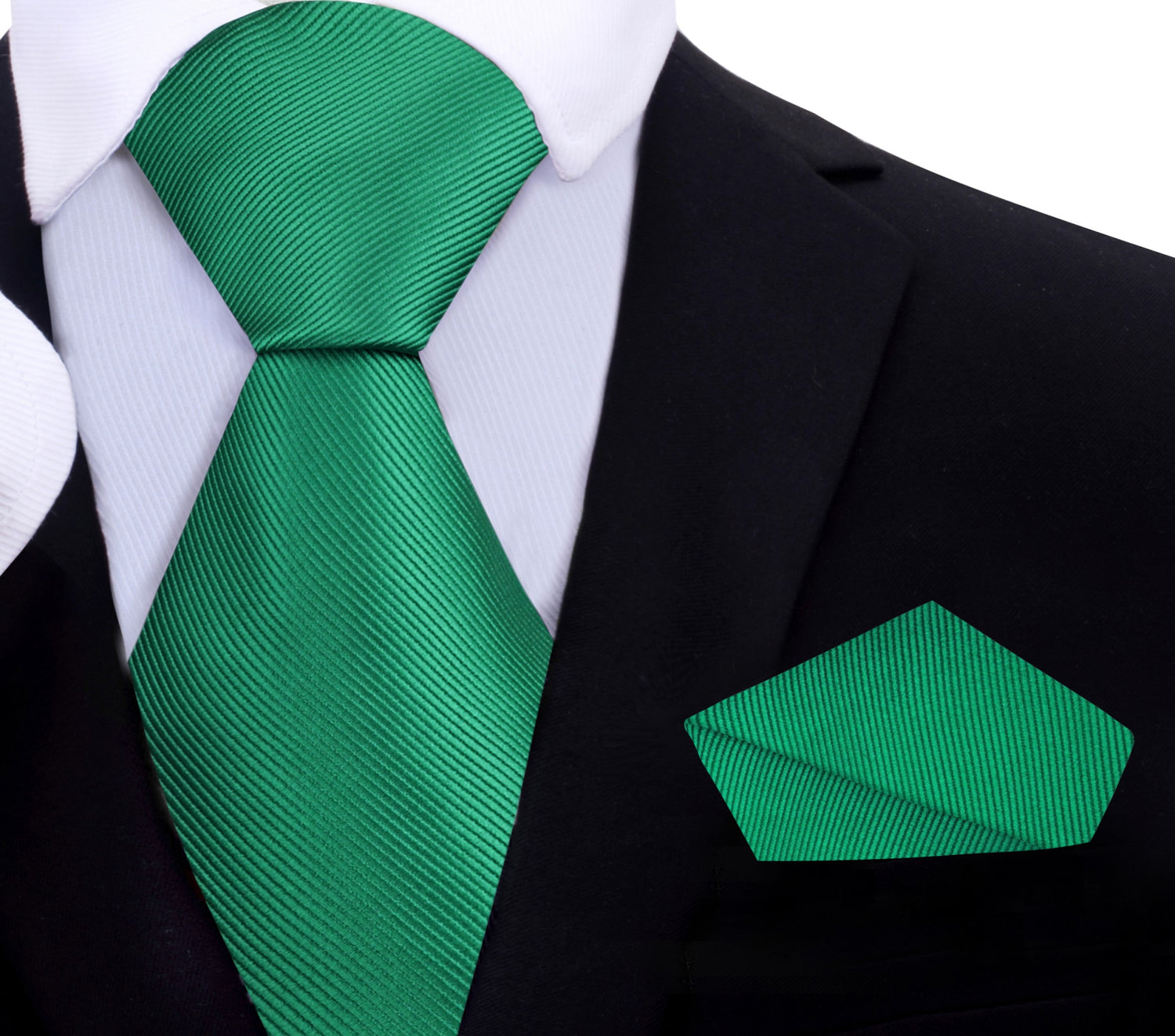 Solid Green Necktie with Grey and Square