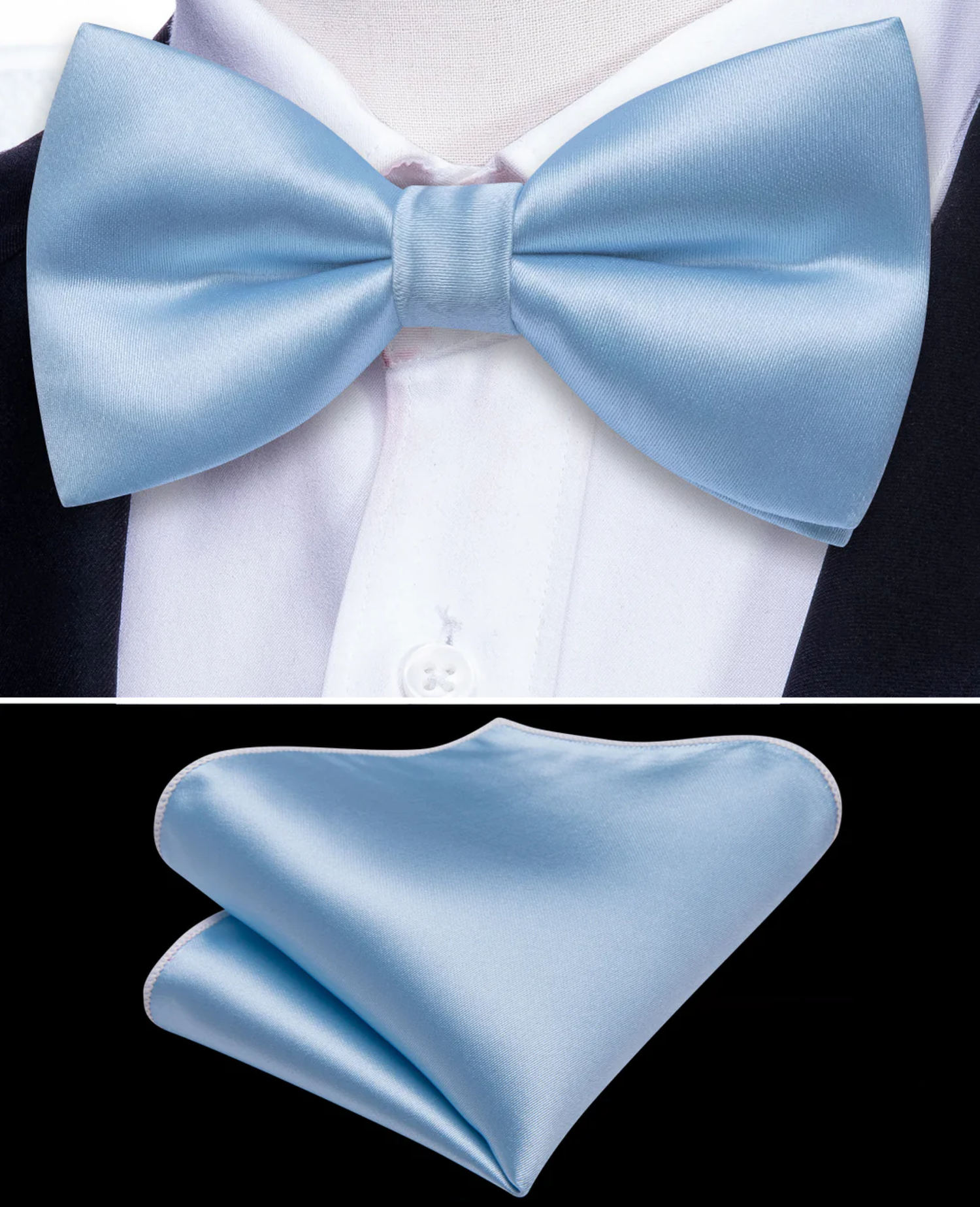 Solid Light Blue Bow Tie and Pocket Square