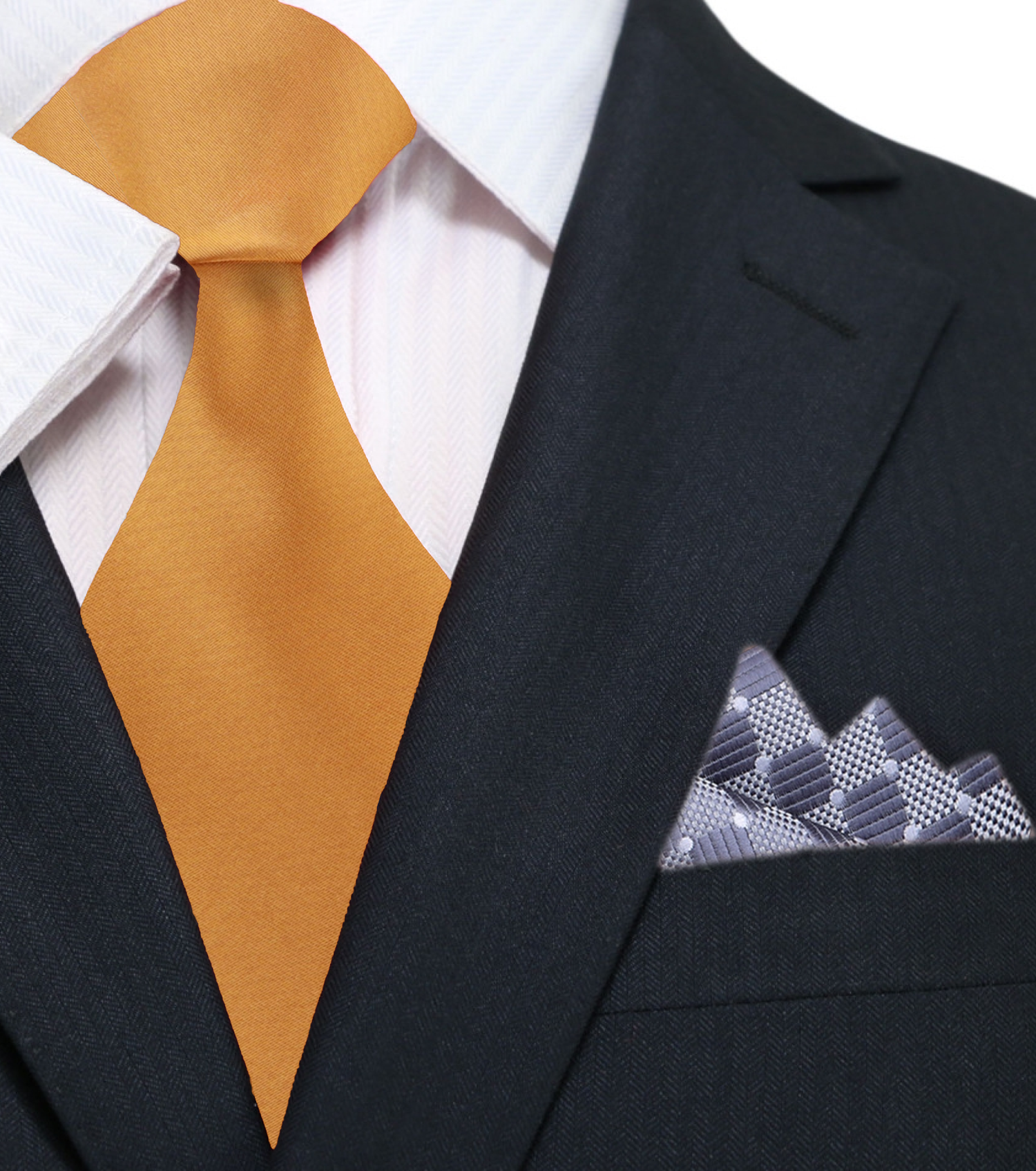 Main: Marigold Necktie with Grey Geometric Square