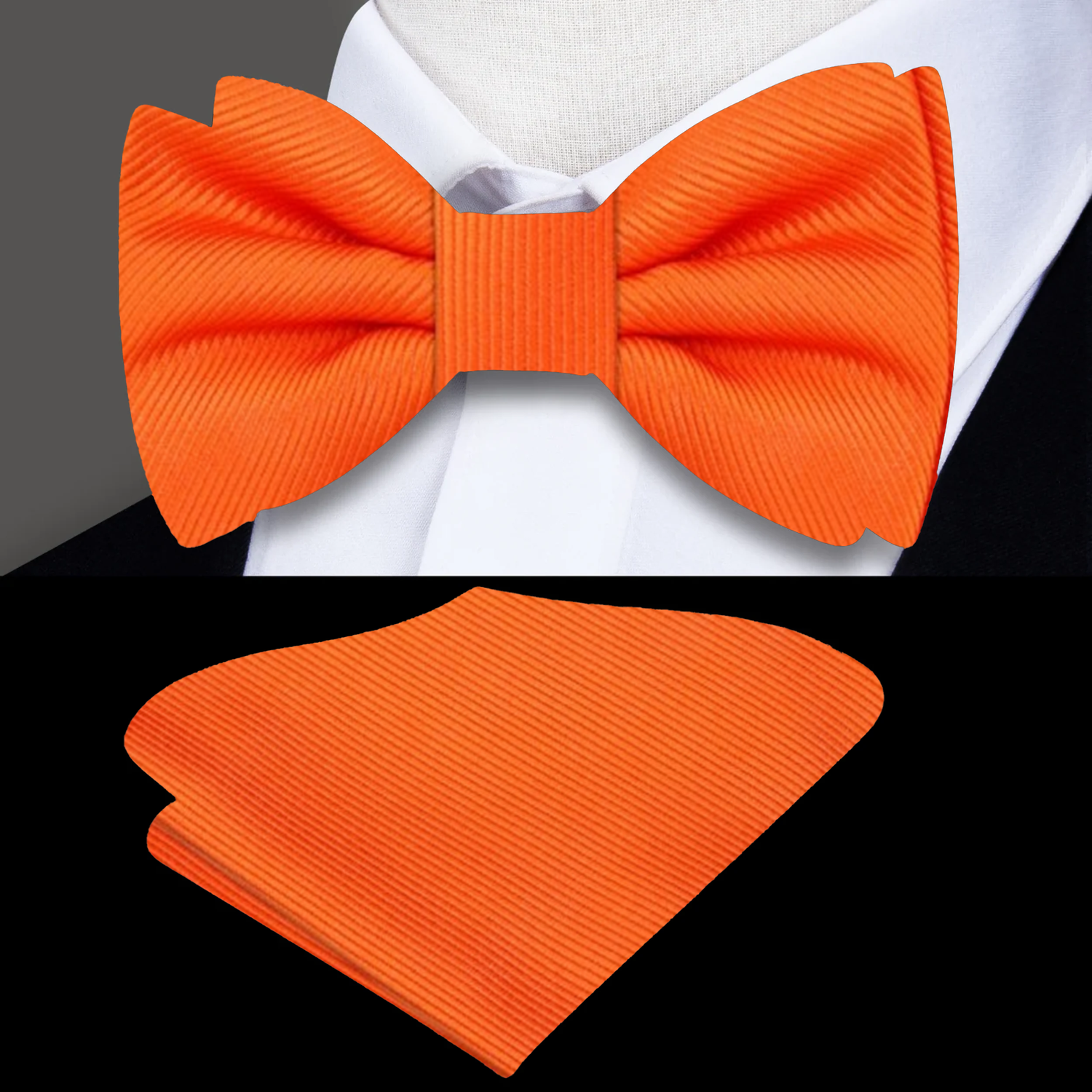 Rich Orange Lined Bow tie and Square