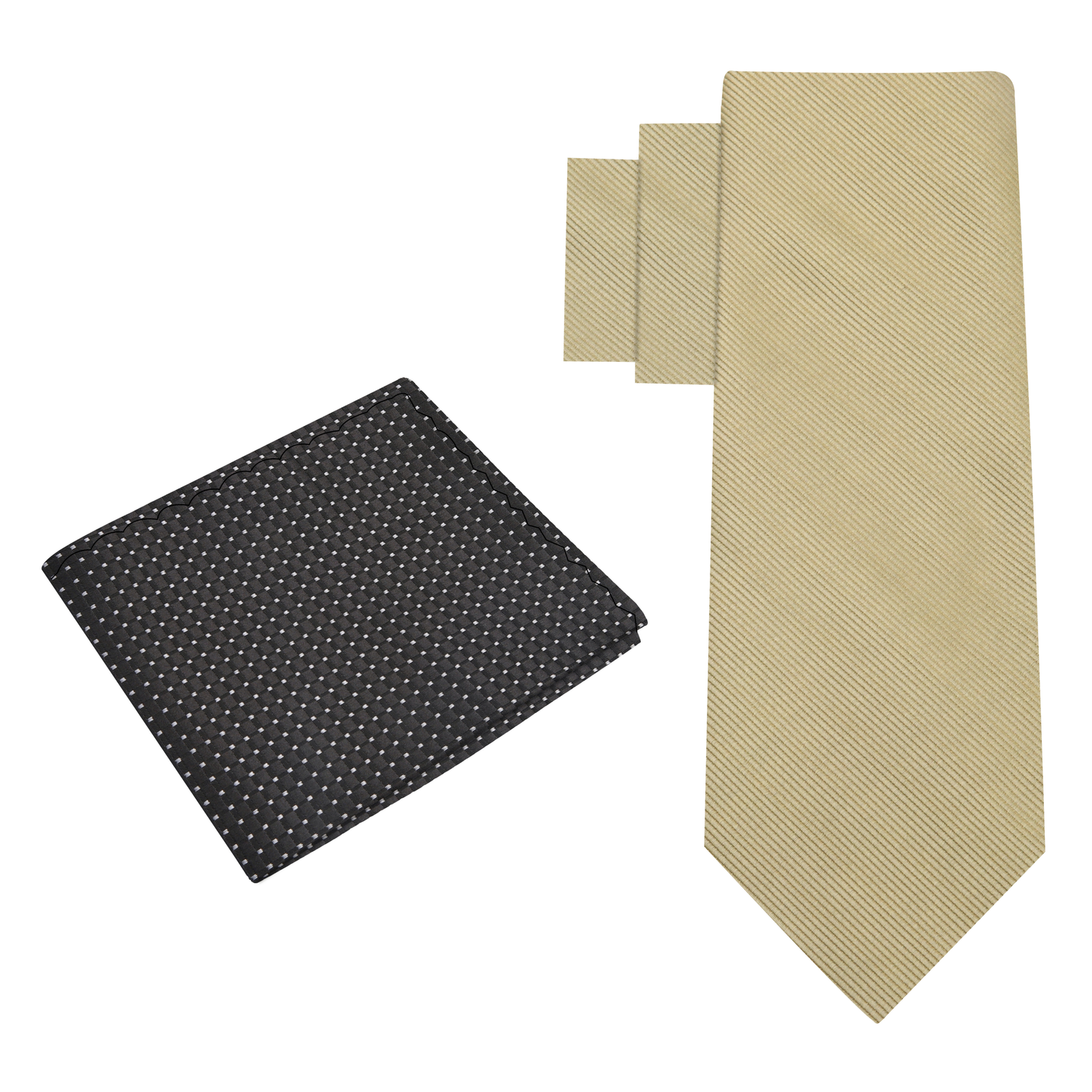Alt View: Solid Pale Gold Tie and Black Geometric Square