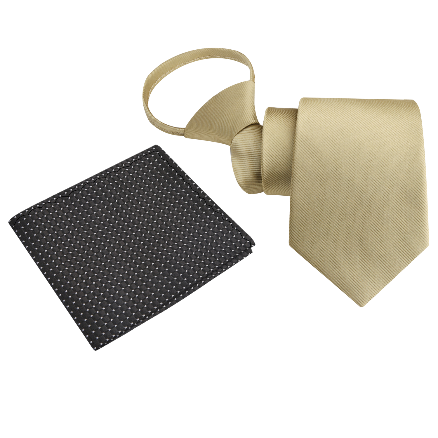 Zipper: Solid Pale Gold Tie and Black Geometric Square