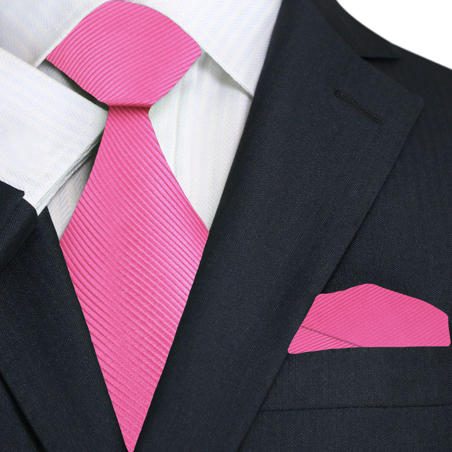 Premium Solid Pink Tie and Matching Square