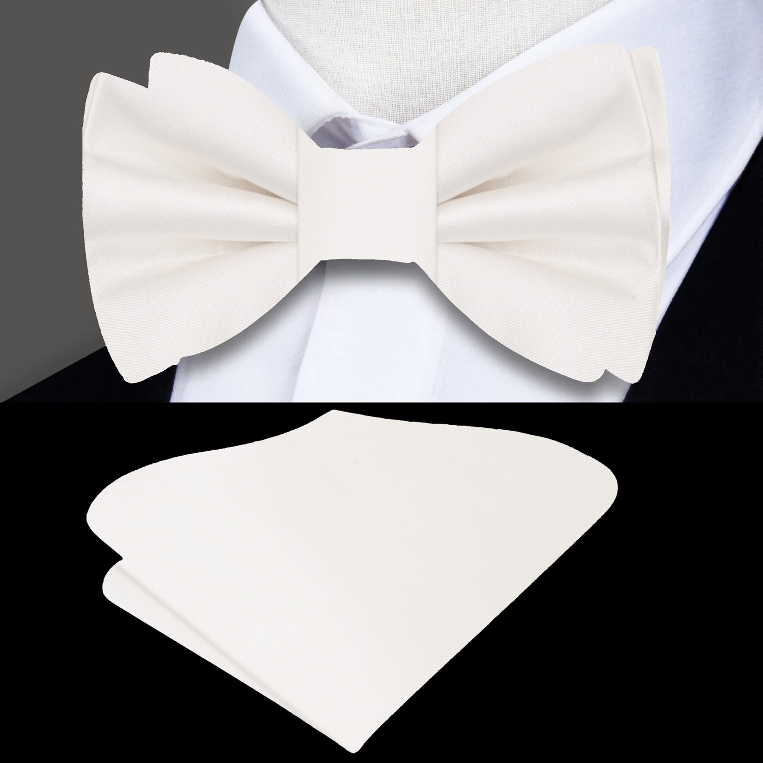 Solid Powder White Bow Tie and Square