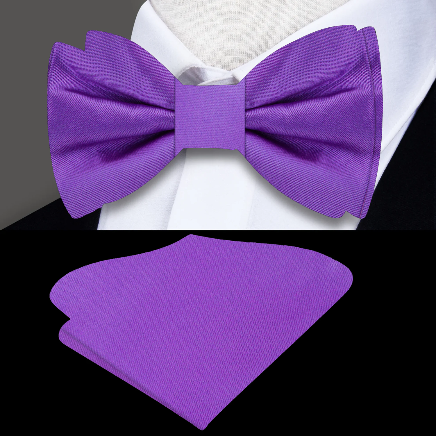 Solid Purple Bow Tie and Pocket Square