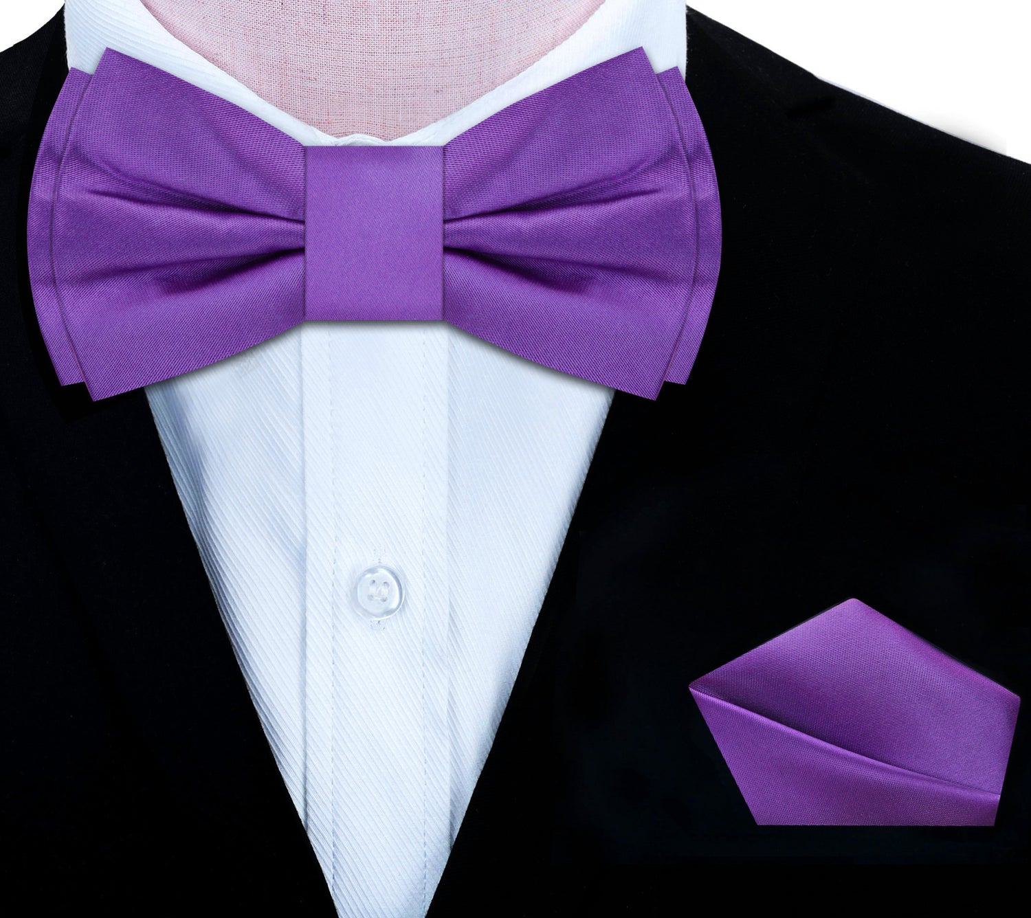 Solid Purple Bow Tie on Black Suit
