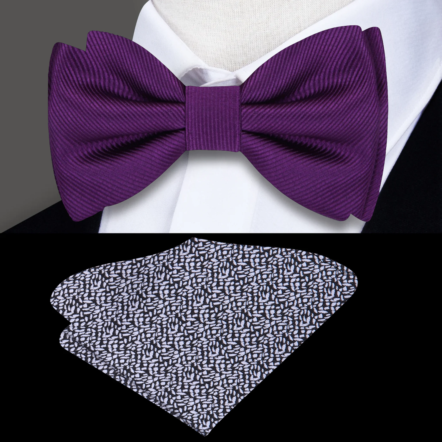 Solid Deep Purple Bow Tie and accenting Square