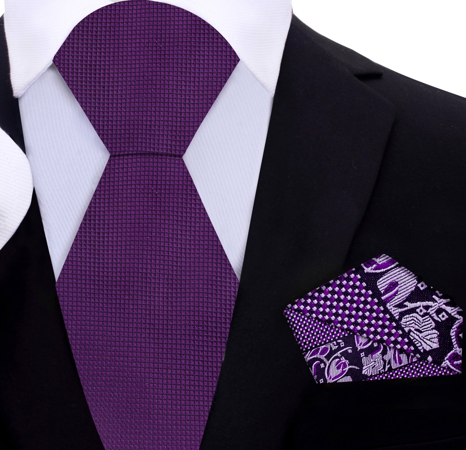 Purple Tie with Purple and Silver Floral Square