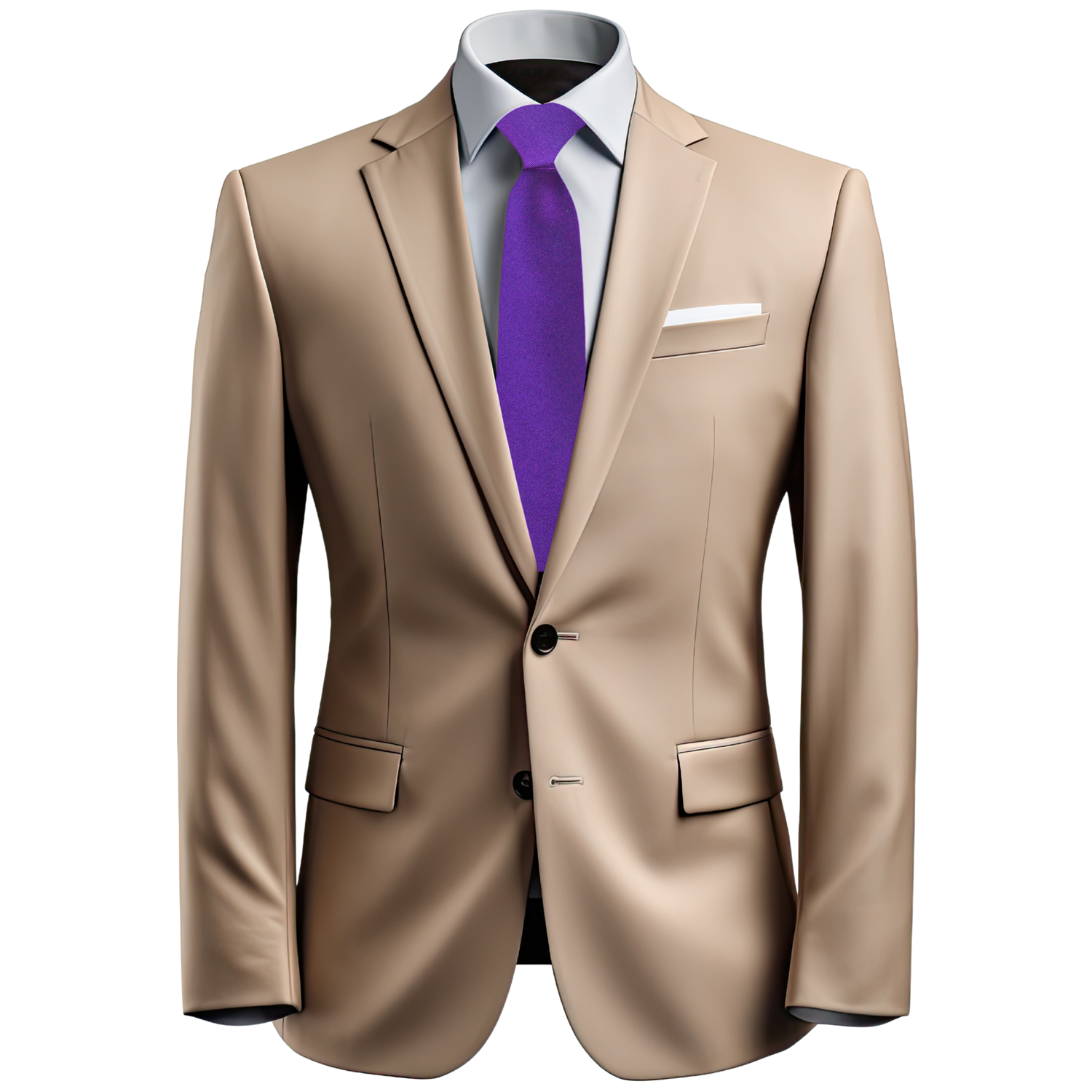 Brown Suit: Purple Tie with Accenting Black, White and Purple Stripe Square