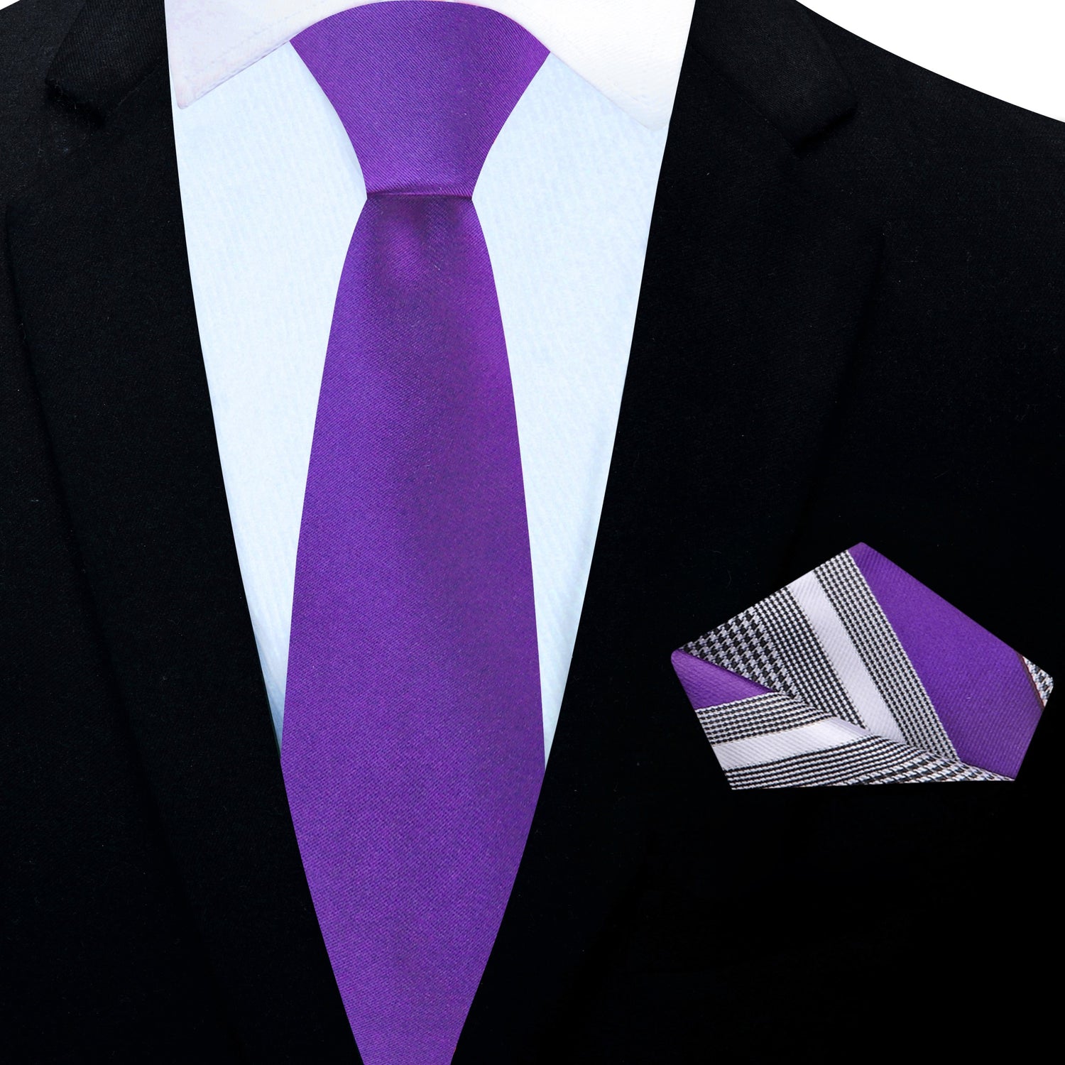 Thin Tie: Purple Tie with Accenting Black, White and Purple Stripe Square
