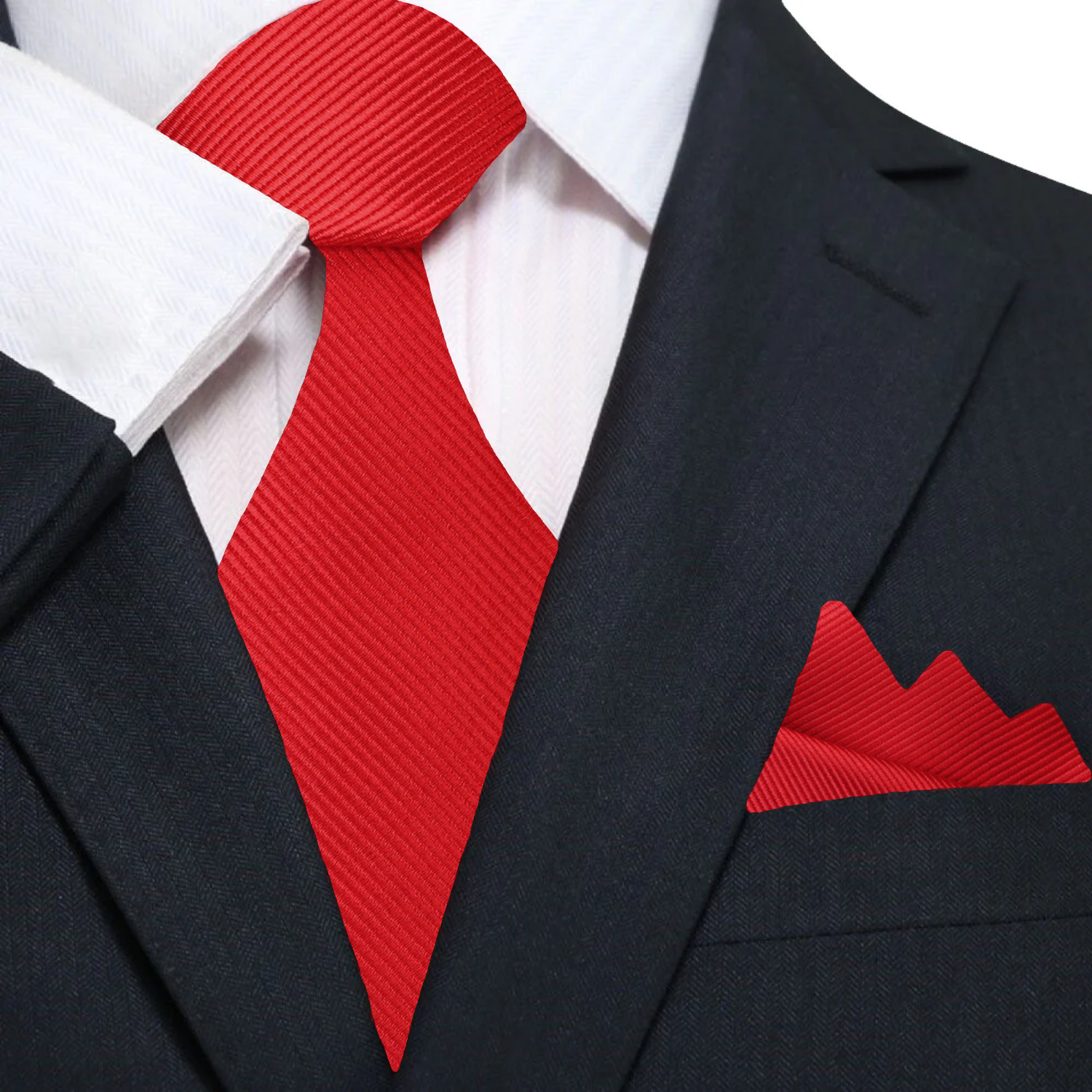 Solid Red Lined Tie and Pocket Square