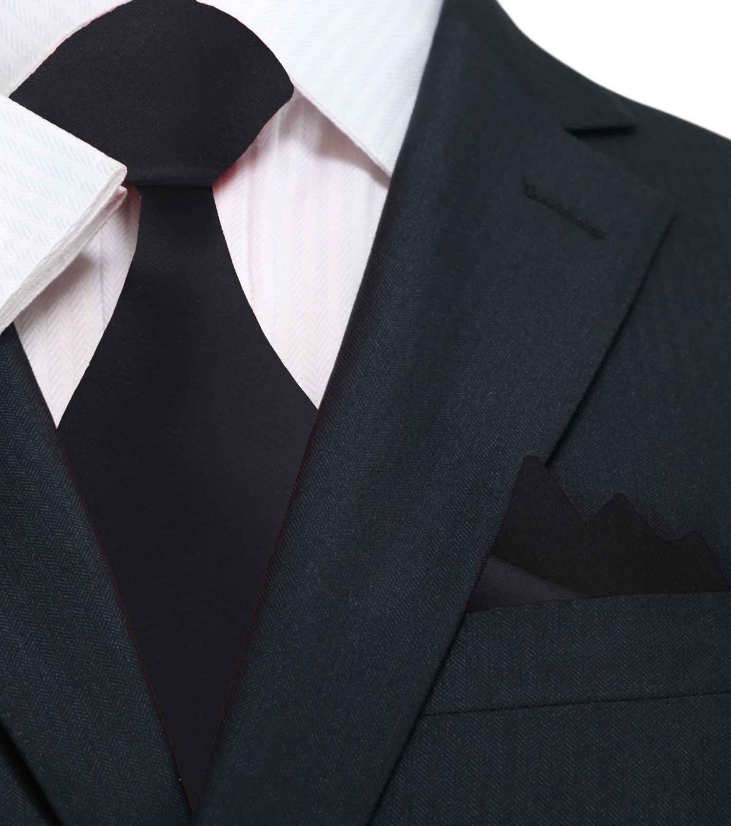 Black Necktie with Solid Black Pocket Square on Black Suit