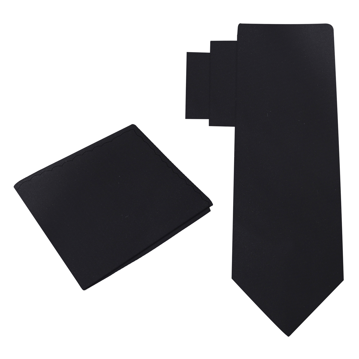 Alt View: Black Necktie with Solid Black Pocket Square on Black Suit