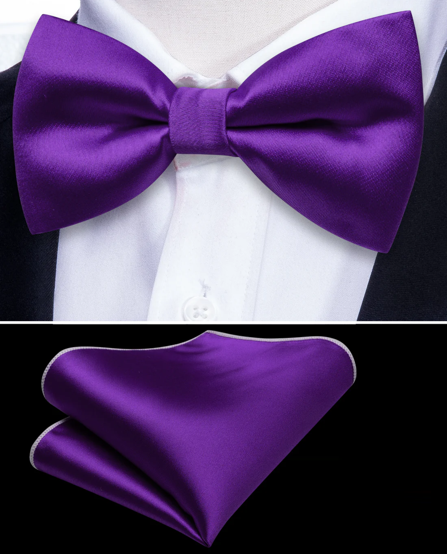 Solid Purple Bow Tie and Pocket Square