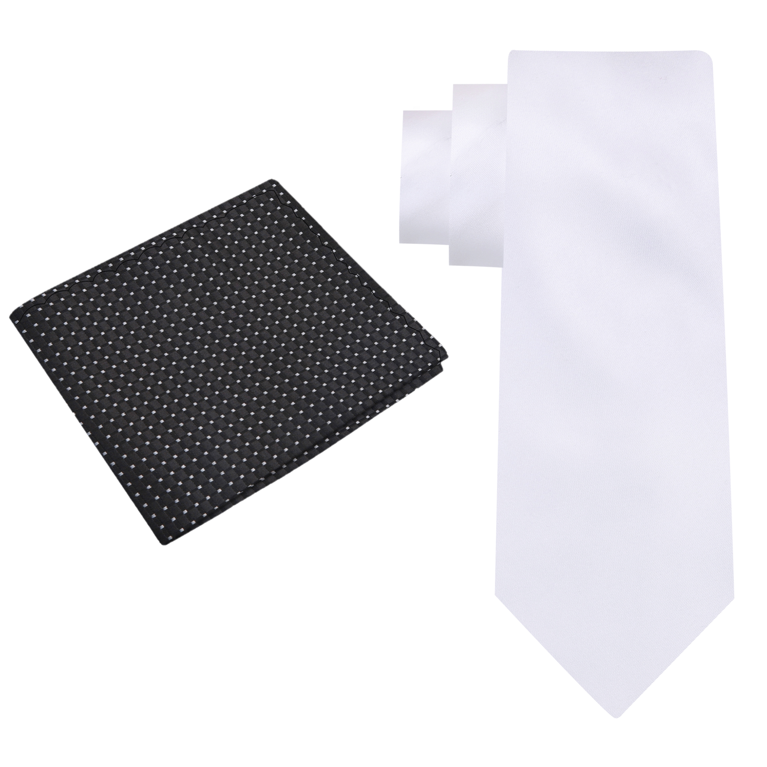 Alt View: Solid White Tie with Black Check Square