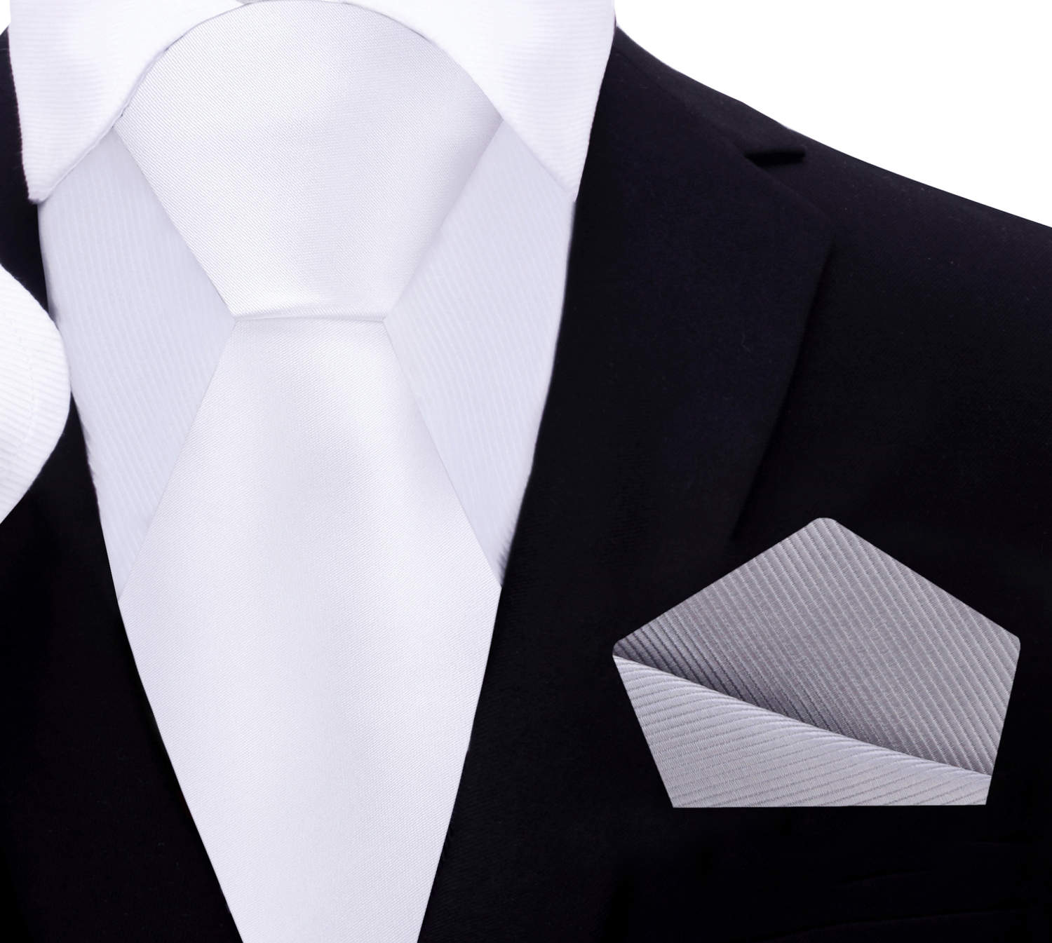 Solid White Tie with Silver Square