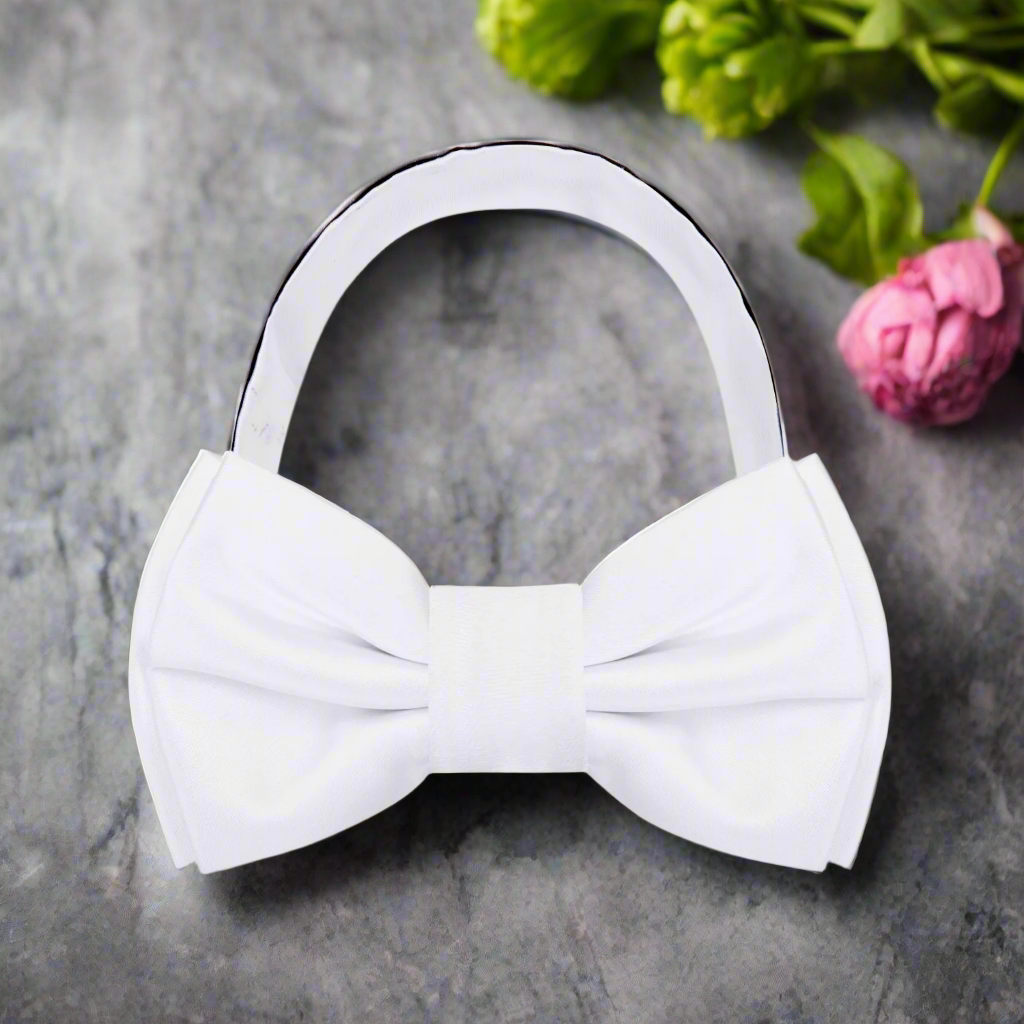 A Solid White Pre Tied Bow Tie