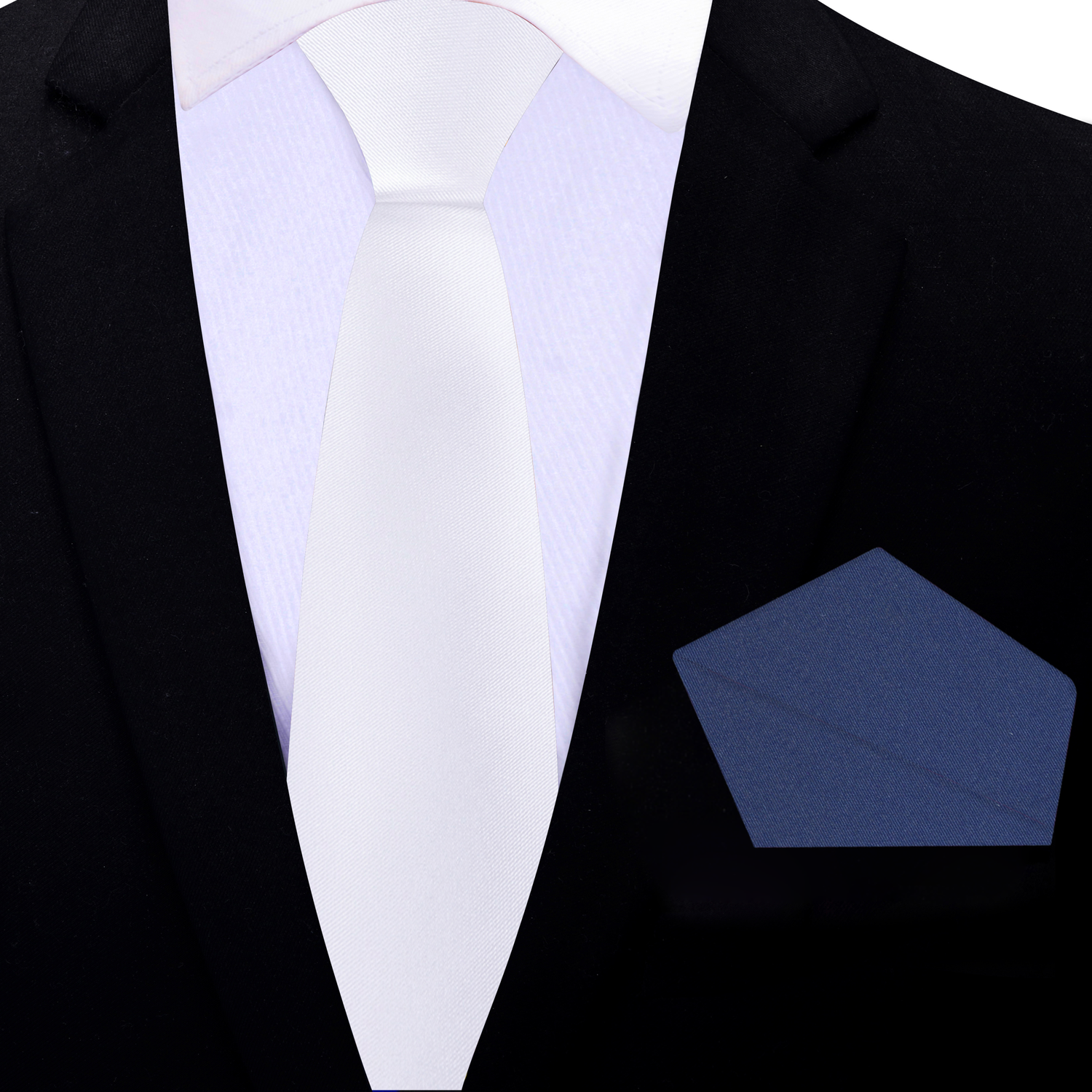 Thin Tie: Solid White Tie with Blue Square