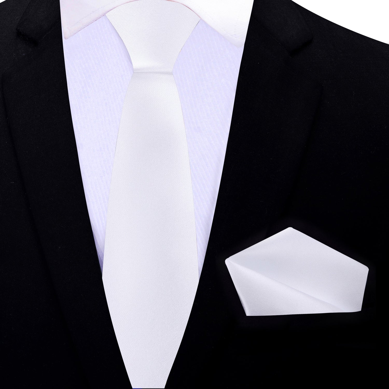 Thin Tie: Solid White Tie with Matching Square