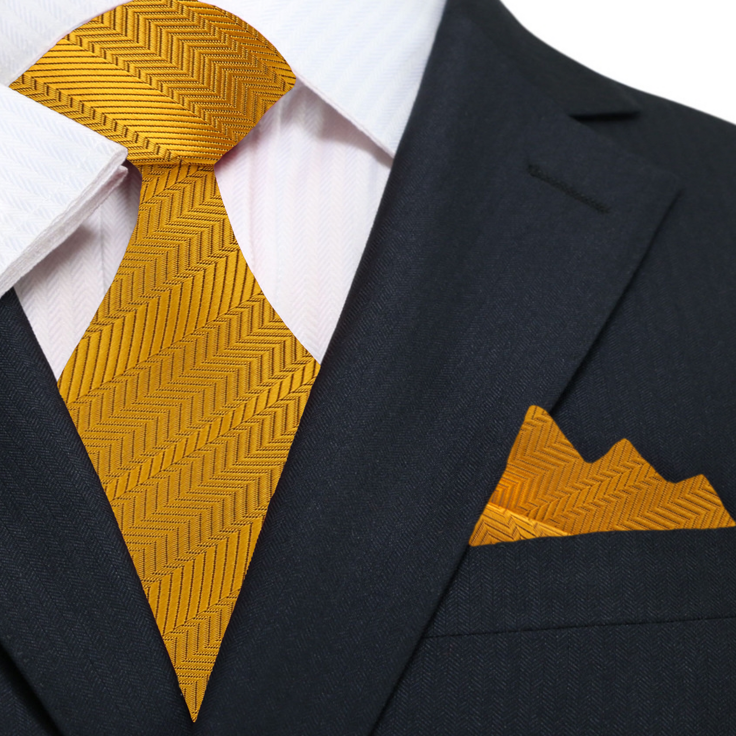 Main View: Golden Amber Solid Silk Necktie and Pocket Square